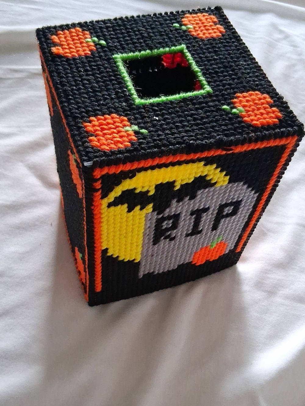 Handmade Black & Orange Halloween Tissue Box Cover
